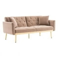 thumbnail image 5 of 68.5'' Velvet Round Arm Loveseat Sleeper Sofa Bed Futon Sofa Metal Frame-Beige, 5 of 10