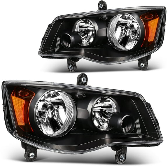 ECCPP Headlight Assembly Fit 2011-2018 for Dodge Grand Caravan Black Housing Amber Reflector Pair Headlights 5113337AG