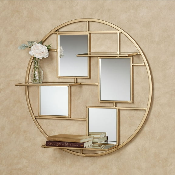 Brioni Mirrored Metal Geometric Wall Art Shelf Gold 30 Inches Diameter