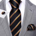 thumbnail image 3 of Conjunto de corbatas Barry.Wang Classic Stripe Green con gemelos, 3 of 7