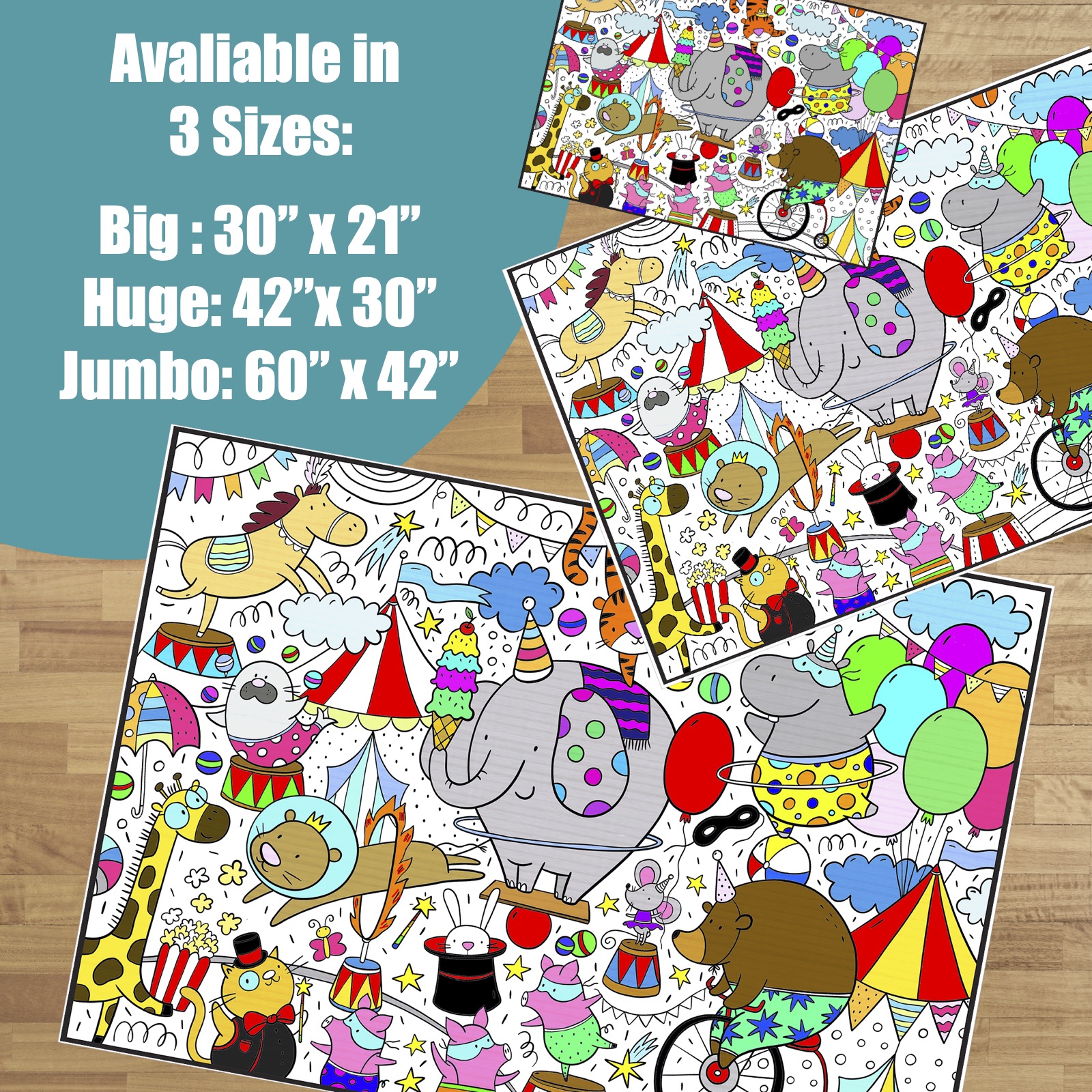 Giant Coloring Poster - Premium Jumbo Coloring Sheets for Kids & Adults with Thick Bleed-Resistant Pages, Use on Floor, Wall, or Table, Use With Alcohol Based Markers (30” x 42”, Circus)
