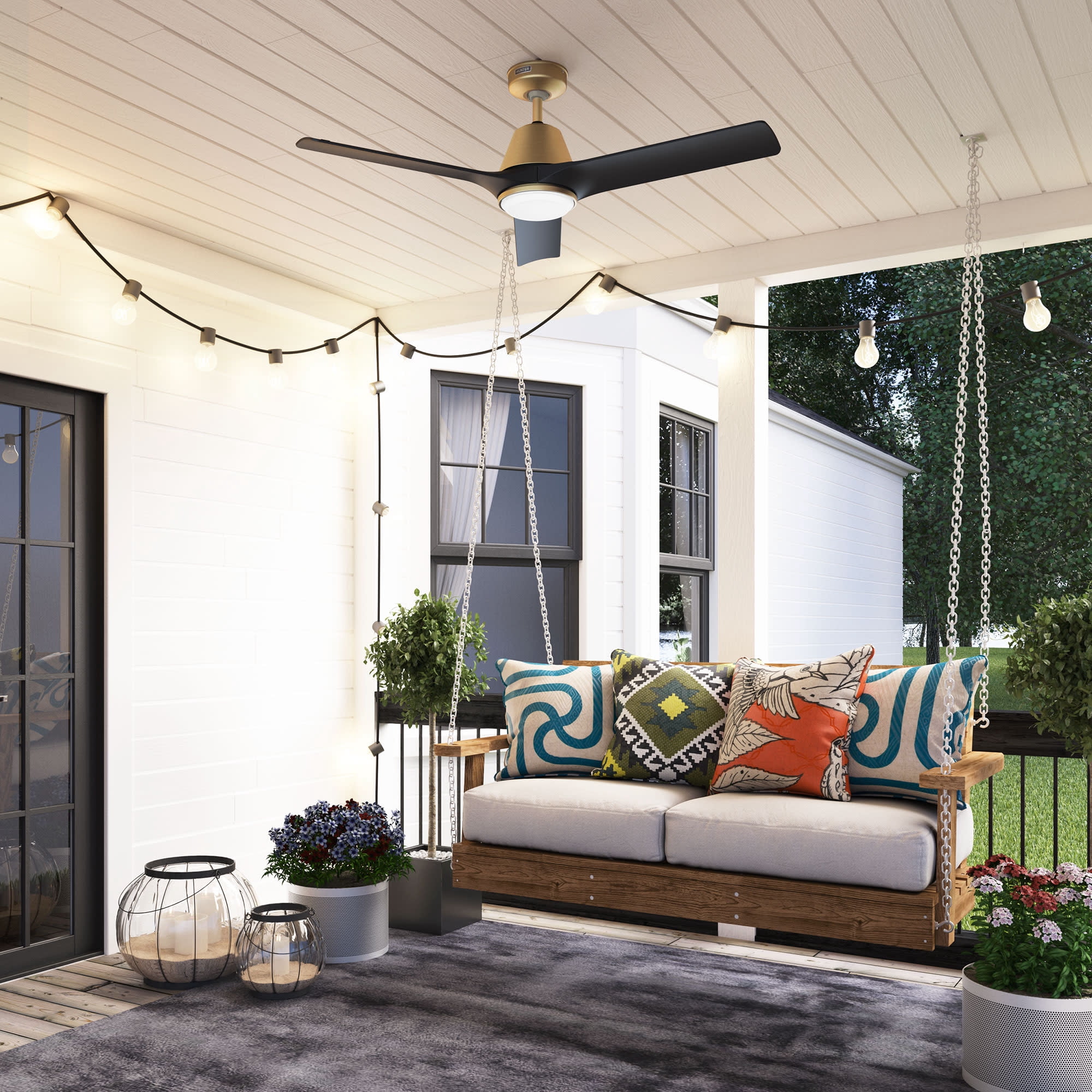 Hunter 52 inch Aeronaut Wi-Fi ENERGY STAR® Luxe Gold Damp Rated Ceiling Fan with LED Light Kit and Handheld Remote