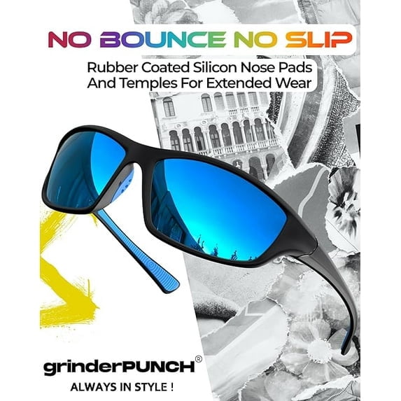 Grinderpunch Sport Polarized Sunglasses for Men & Women Baseball Running Cycling Fishing Golf Driving Shades Sun Glasses - Blue