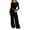 a-Black9315, variant on VNKIDY Women Trousers Suit Cozy Solid Color Two Piece Outfit Long Sleeve Asymmetrical Design Slim Tops Wide Leg Pants Homewear Sets For Relaxing Wear Leisure Sets