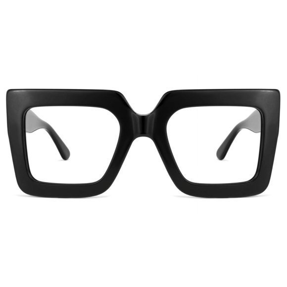 Zeelool Stylish Thick Oversized Square Blue Light Blocking Glasses for Women 100% UV400 Protection Brandon VFP0306, Black, Oversized