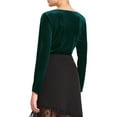 thumbnail image 3 of INSPIRE CHIC Women's Slim Fitted Party Top Asymmetrical Ruched Neck Long Sleeve Velvet Blouse S Dark Green, 3 of 4