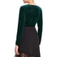 thumbnail image 3 of INSPIRAR CHIC Blusa de terciopelo de manga larga con cuello arrugado asimétrico para mujer, ajustada y elegante, 2XL, verde oscuro, 3 of 4