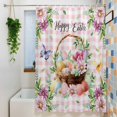 thumbnail image 3 of Easter Small Stall Shower Curtain, Waterproof Shower Curtains for Bathroom, Watercolor Eggs Floral Botanical Butterfly Pink Plaid Washable Fabric Bath Curtain for Bathtub with Hooks 36x78 Inches, 3 of 9
