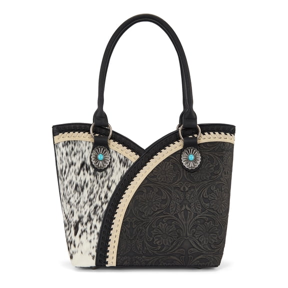 Montana West Tote Bag for Women Cowhide Hair-On Top Handle Satchel Fashion Shoulder Purse, Black