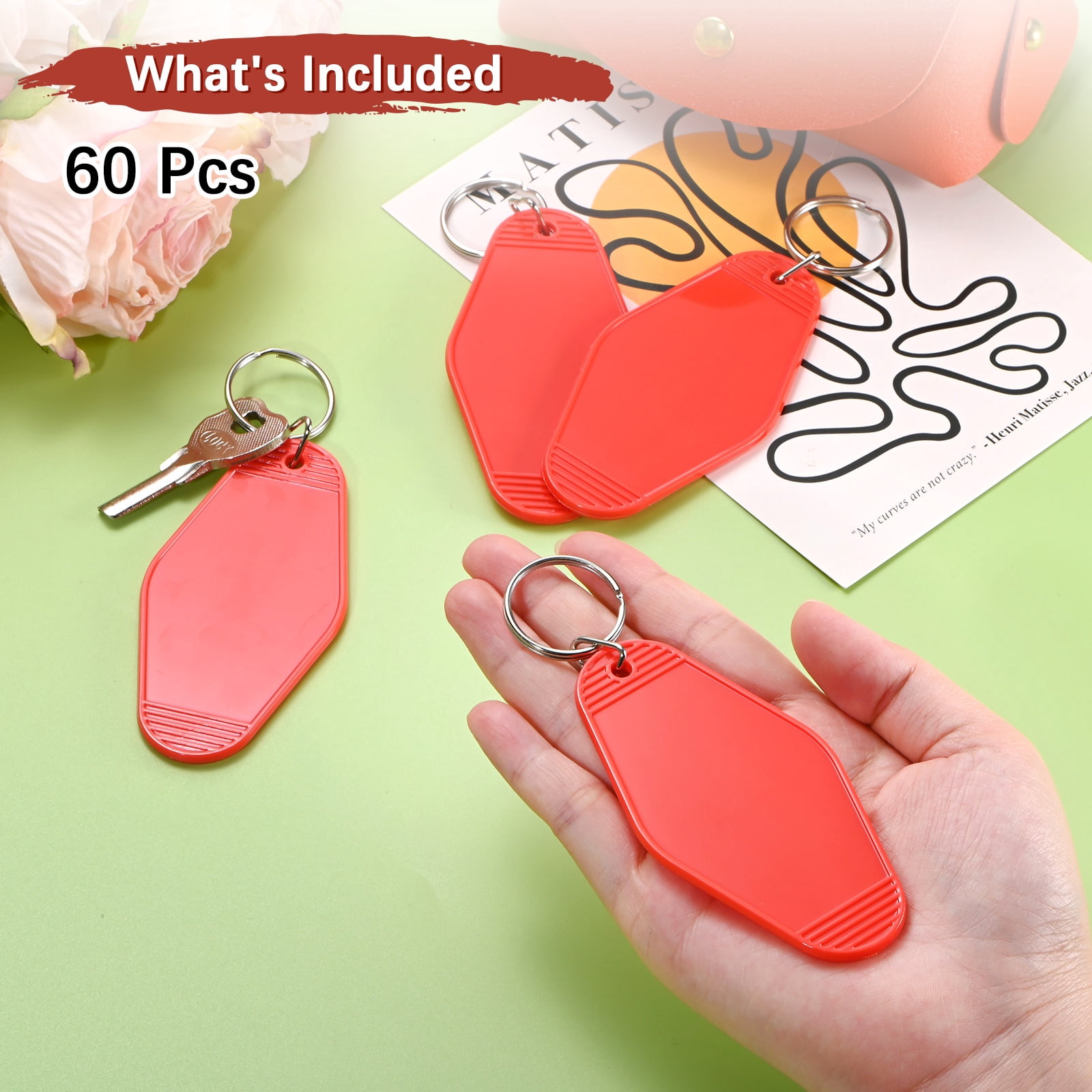 Blank Hotel Keychain Tags [60PCS] - Plastic Rhombus Blank Motel Keychain for Luggage Labels [Red] Vintage Key Tags