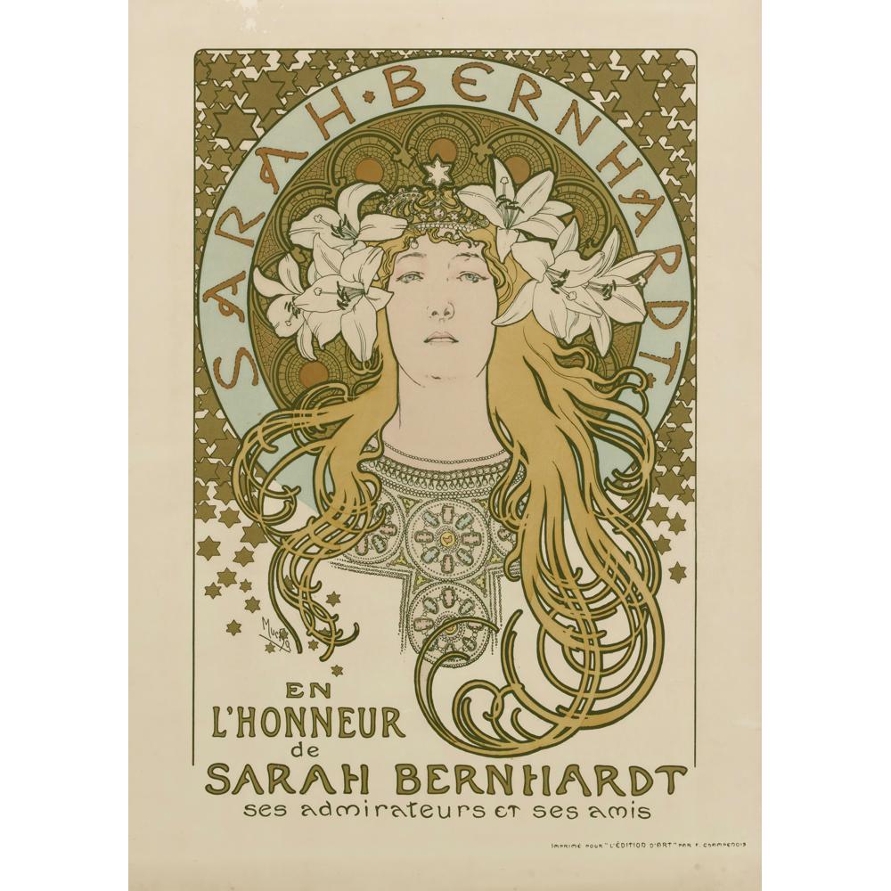 Alphonse Mucha 11x14 Black Modern Framed Museum Art Print Titled - In Honor of Sarah Bernhardt - Her Admirers and Friends (1896)