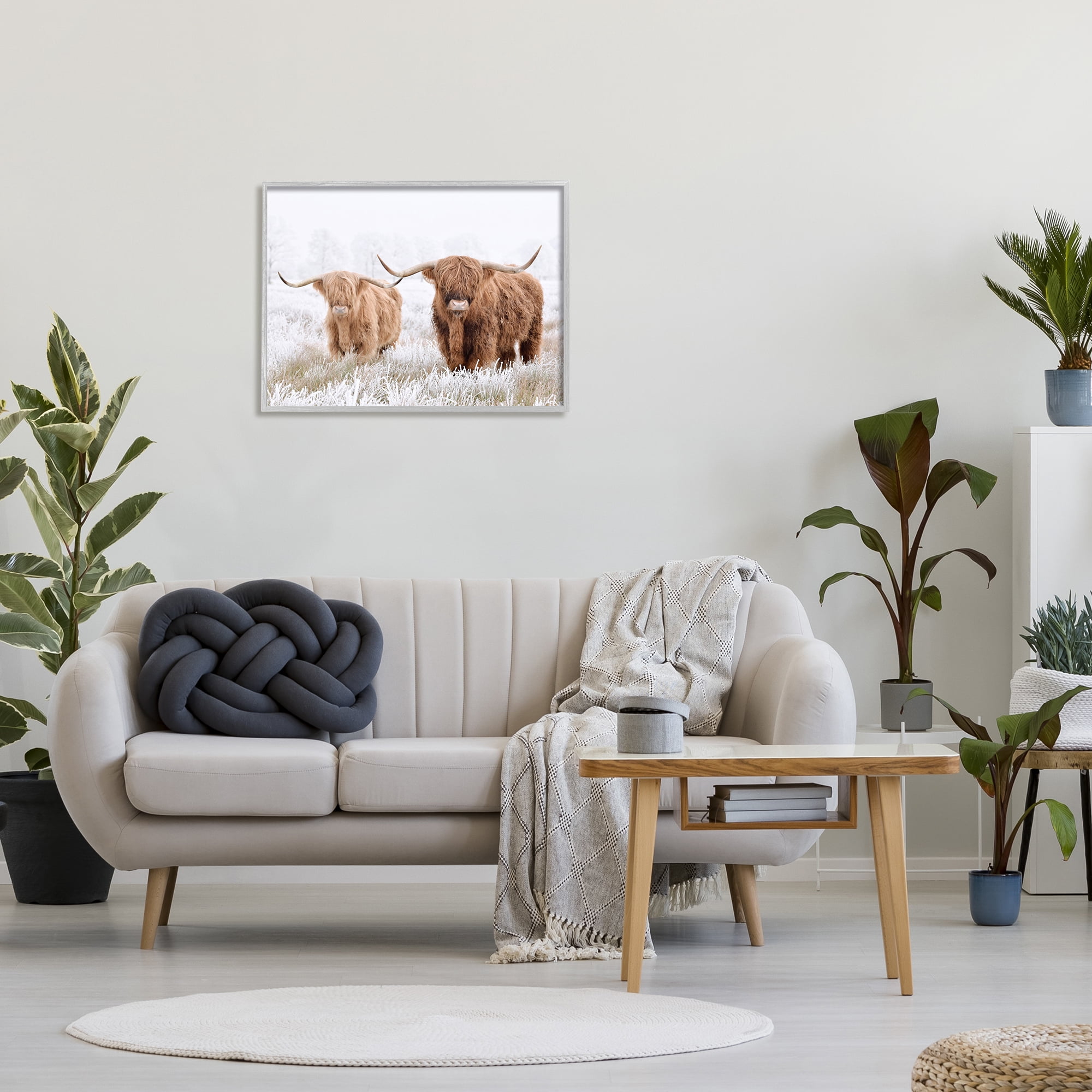 Stupell Industries Longhorn Cows in Snow Animals & Insects Photography Gray Framed Art Print Wall Art, 30 x 24
