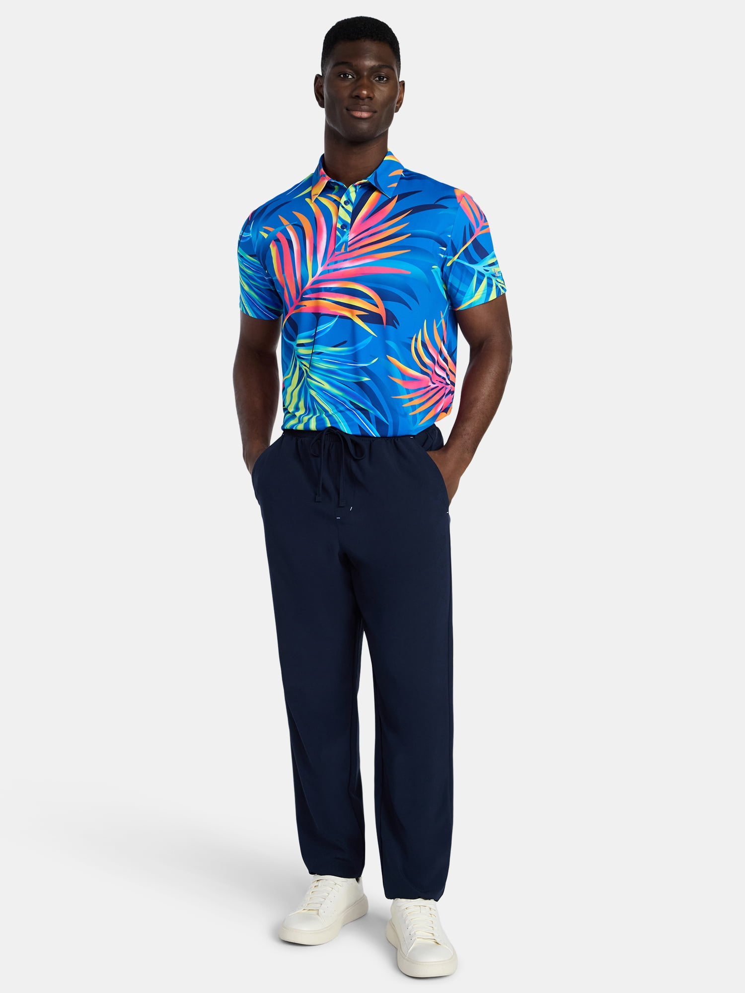 Birdie Bound Men's and Big and Tall Men's Palm Print Polo Shirt, Sizes XS-4XLT