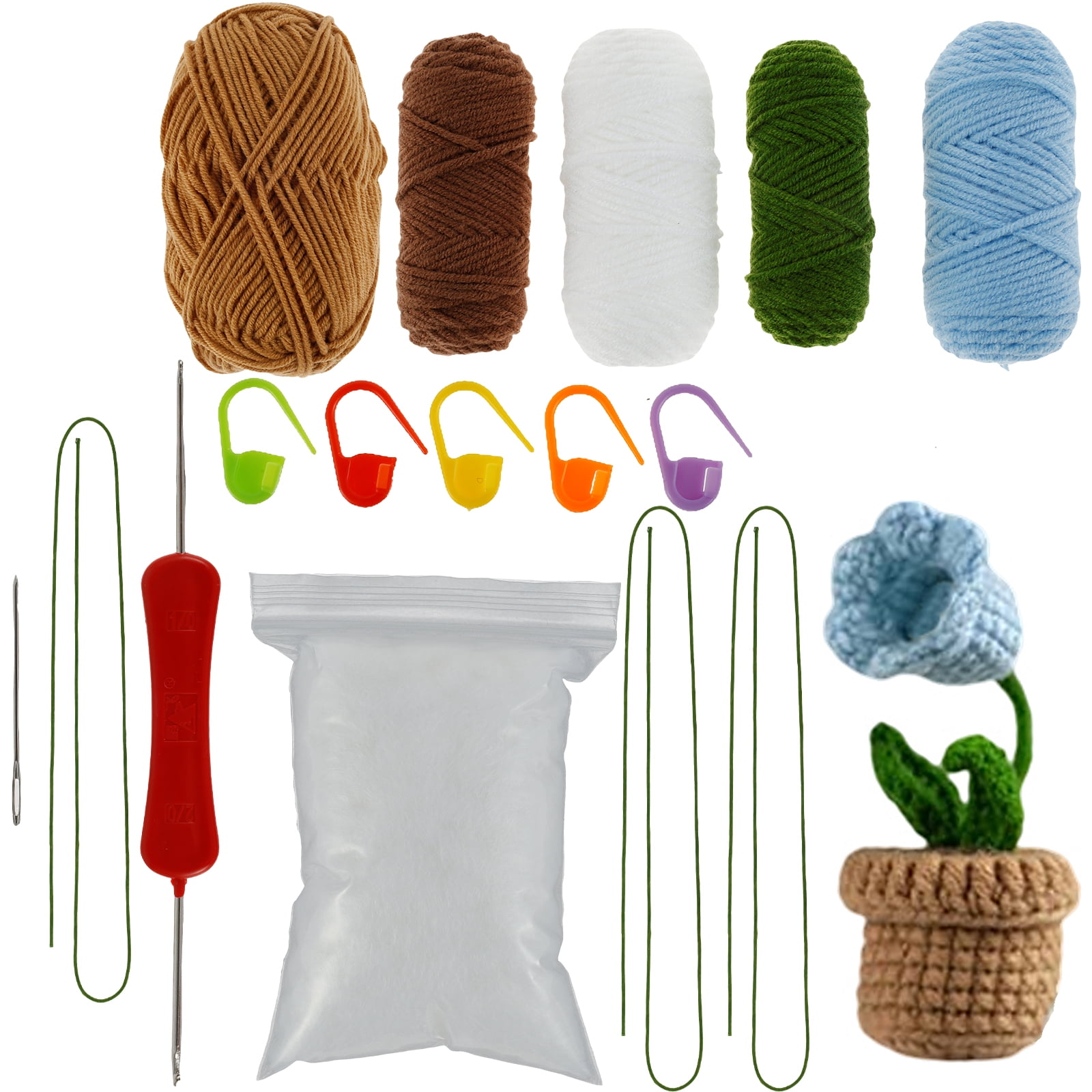 KRABALL Crochet Flower Kit for Beginners With Video Tutorial Cotton  Knitting Yarn Thread Needles Hooks DIY Tools Set Accessories