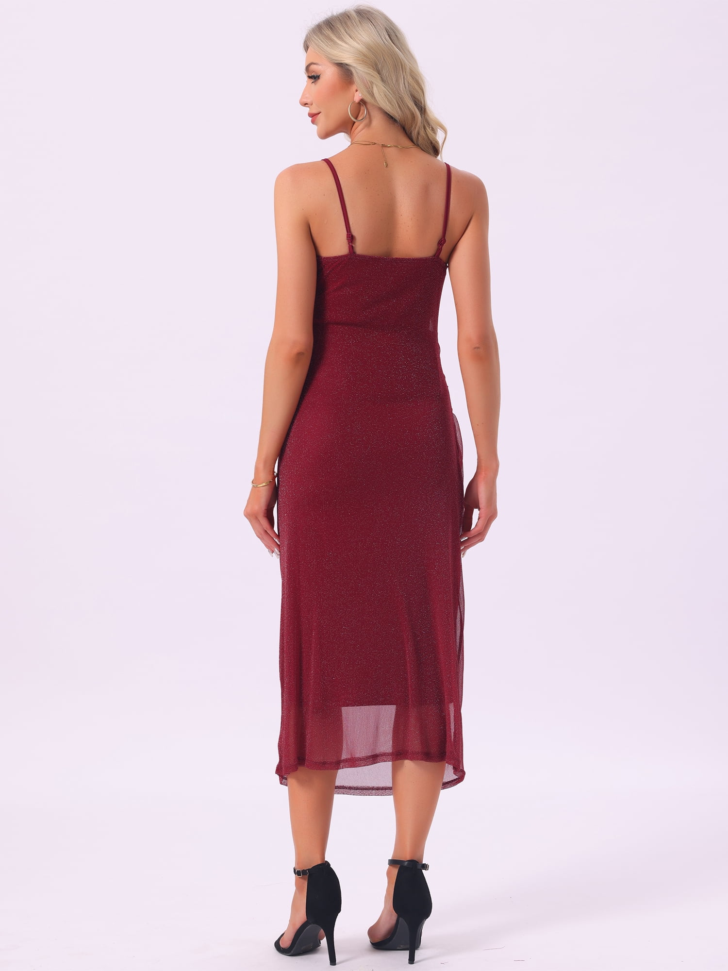 DARING DIVA Women's Mesh Ruched Side Bodycon Spaghetti Strap Soft Maternity Dress M Red