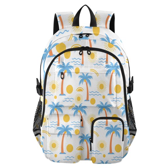 DIXRUYEE Coconut Tree Sun Pattern Backpack for School 14”Laptop Compatible with Reflective Safety Strips