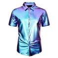 thumbnail image 7 of CONZONE Mens Buttons Down Shirts Short Sleeve Shirts For Men Trendy Metallic Shiny Lapel Soft Lightweight Tops, 7 of 7