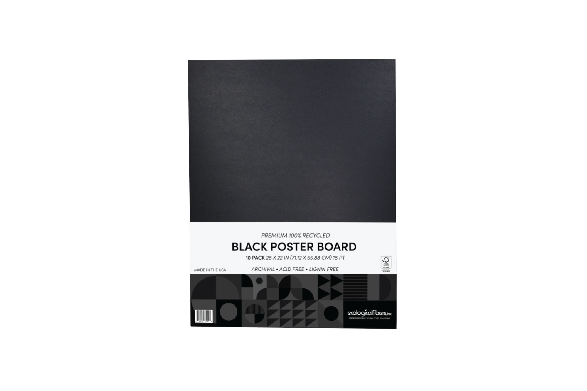 Pack of 10 Ecological Fibers Premium 100% Recycled Poster Board Black 22” x 28”