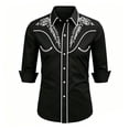 thumbnail image 3 of Conairie Men Western Shirts Embroidered Cowboy Button Collar Long Sleeve Shirt Retro Business Casual Blouse With Floral Design Black L, 3 of 4
