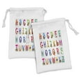 thumbnail image 1 of Alphabet Fabric Pouch Set of 2, Graphic of Cartoonish Animals with First Letters of Names, Small Drawstring Bag for Toiletries Masks and Favors, 9" x 6", Multicolor, by Ambesonne, 1 of 2
