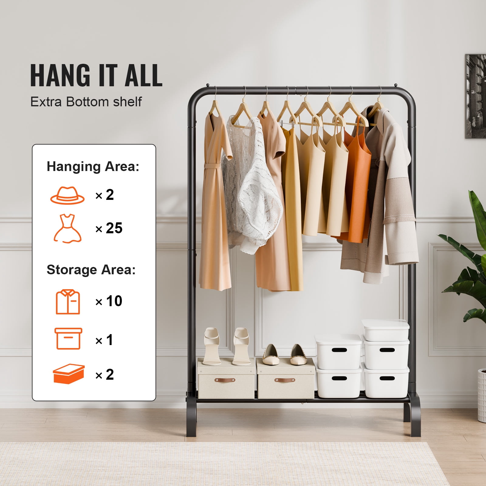 KFFKFF Apparel Stand, Sturdy Garment Display with Suspension Bar and Lower Storage Zone, Wardrobe Stand for Sleeping Quarters Guest Chamber