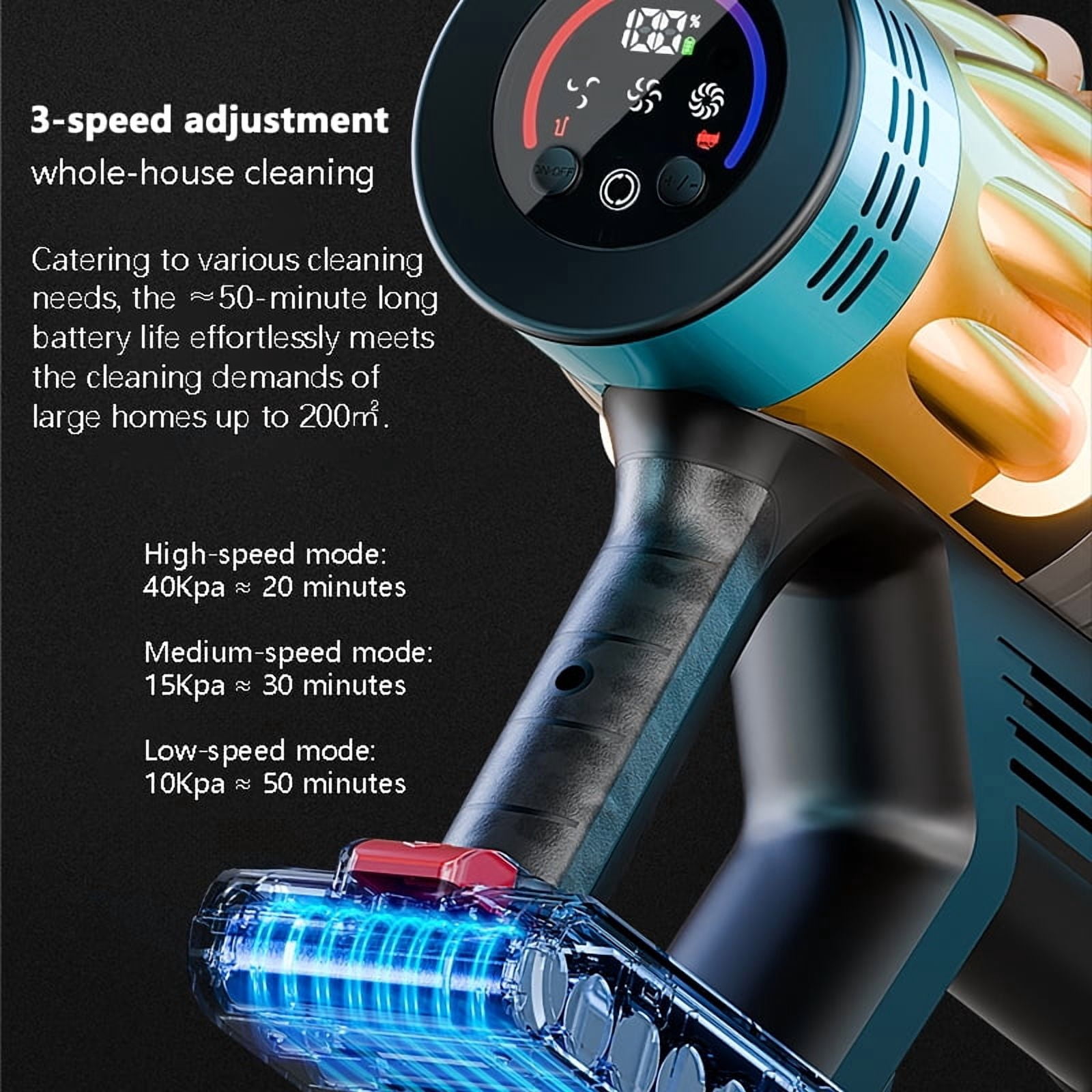 Cordless Vacuum Cleaner, 600W 45KPA 50 Mins Runtime Self-Standing Vacuum Cleaners for Home, Stick Vacuum with Charging Dock Station Removable Battery, Handheld Vacuum for Pet Hair/Carpet/Floor