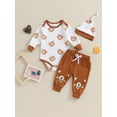 thumbnail image 2 of Cenuakty Baby Girls 3PCS Pants Sets Long Sleeve Bear Print Romper Drawstring Pants Hat Sets, 2 of 9