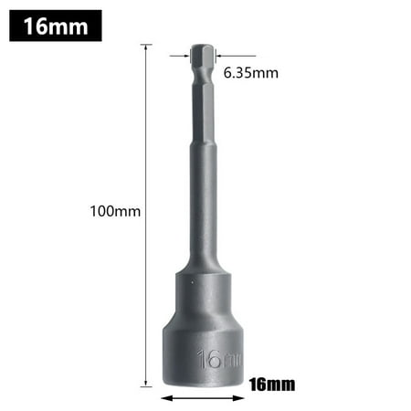 

100Mm Long 6Mm-19Mm Hexagon Nut Driver Drill Bit Socket Wrench Extension Sleeve 16Mm