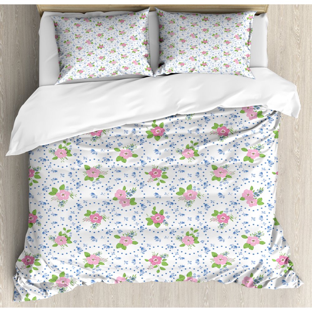 Shabby Chic Queen Size Duvet Cover Set, Classical Peony Flowers