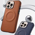thumbnail image 3 of Braid Woven Pattern Desgin PU Leather Case for iPhone 16 Pro, Shockproof Protective, Compatible with Magsafe, Support Wireless Charging Slim Phone Case for iPhone 16 Pro, Black, 3 of 5