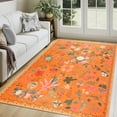 thumbnail image 2 of Wondo Boho Floral Vintage Non-Slip 8'x10' Area Rug - Machine Washable Low Pile Carpet for Living Room, Bedroom, Dining Room & Farmhouse Decor (Orange), 2 of 8