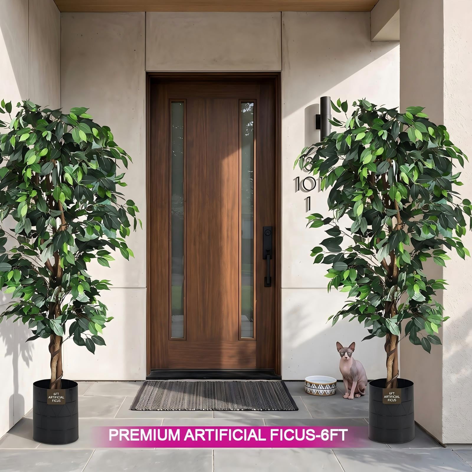 ALPULON 6 Feet Artificial Ficus Silk Tree, 71 Inch Faux Ficus Plant with 1008 Leaves and Cement Base Paper Pot for Home Office Entryway Living Room Decor, Green