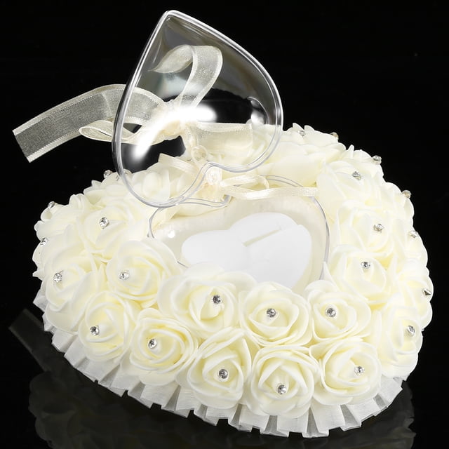 Almohada de Anillo de Boda Caja de Corazón Caja de Anillo de Boda en Forma de Corazón Romántico Decoración de Diamantes de Imitación Rosa Cojín de Almohada de Anillo ANGGREK Otros