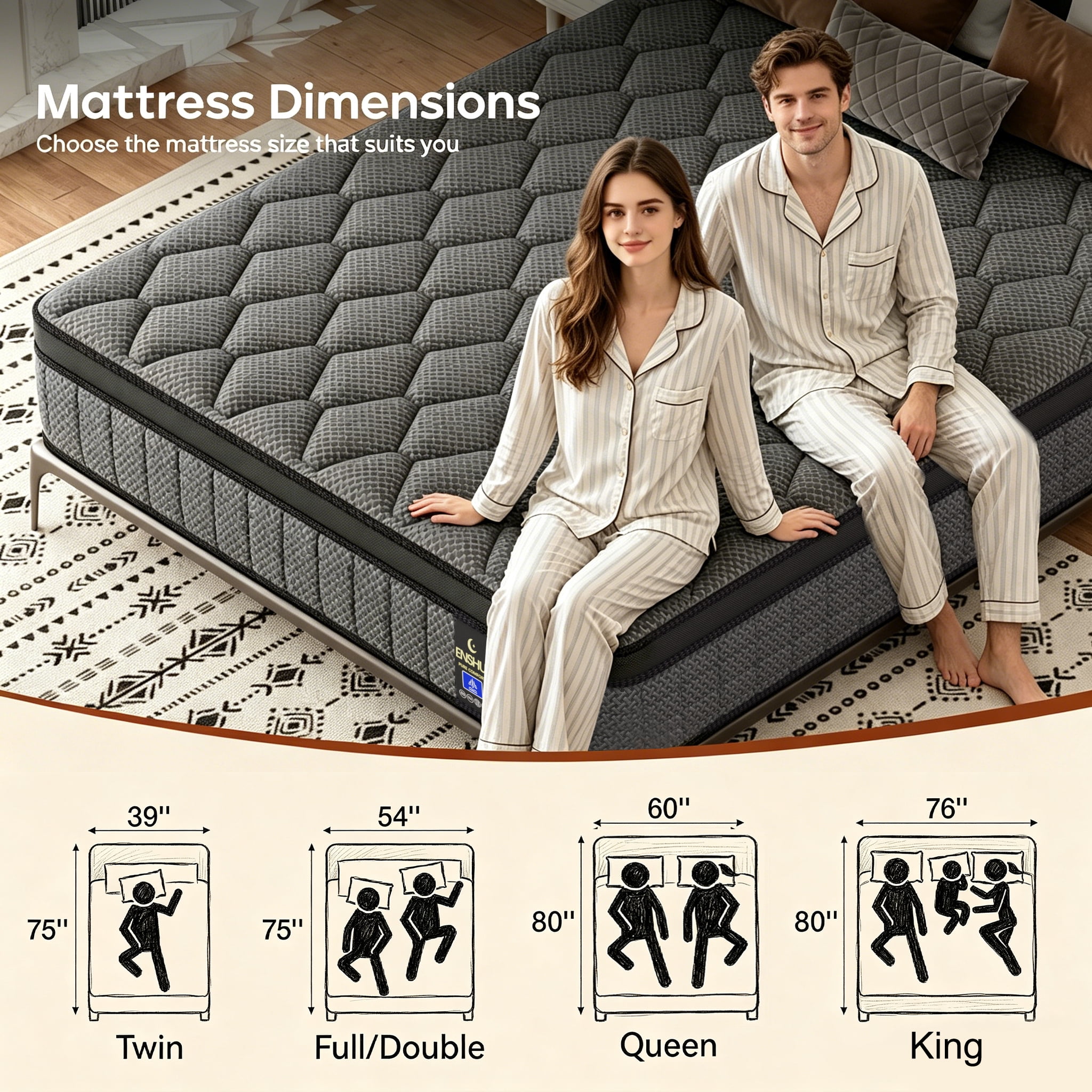 Full Size Mattress 14 Inch Hybrid Mattress in a Box，Medium Firm Mattresses With Gel Memory Foam & Pocket Springs, Pressure Relief, Cooling,Edge Support, 100 Night Trial