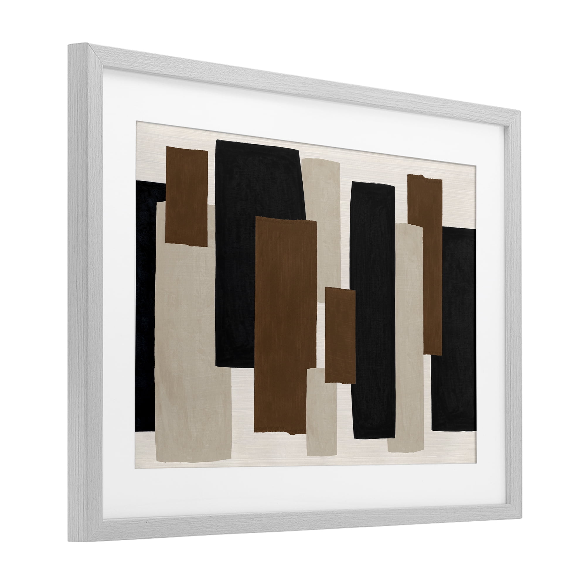 Stupell Industries Minimal Vertical Blocks in Earth Tones Gray Framed Print Under Glass, design by Janet Tava