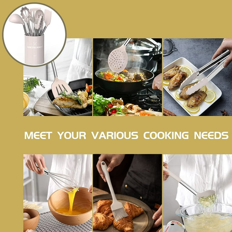 Beige 15pcs Silicone Cooking kitchen Utensils Set Kit Heat Resistant  Cookware