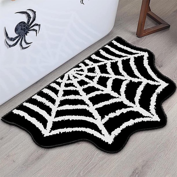 Esterilla absorbente de Halloween | Alfombra de baño de poliéster anisotrópica | Esterilla antideslizante de secado rápido para la entrada del baño | Decoración festiva de calabaza | Negro | 1 Pc