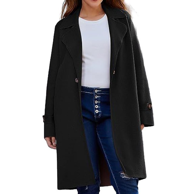 Long Sleeve Solid Color Coat Casual Long Jacket Vintage Turn Down Collar Coats