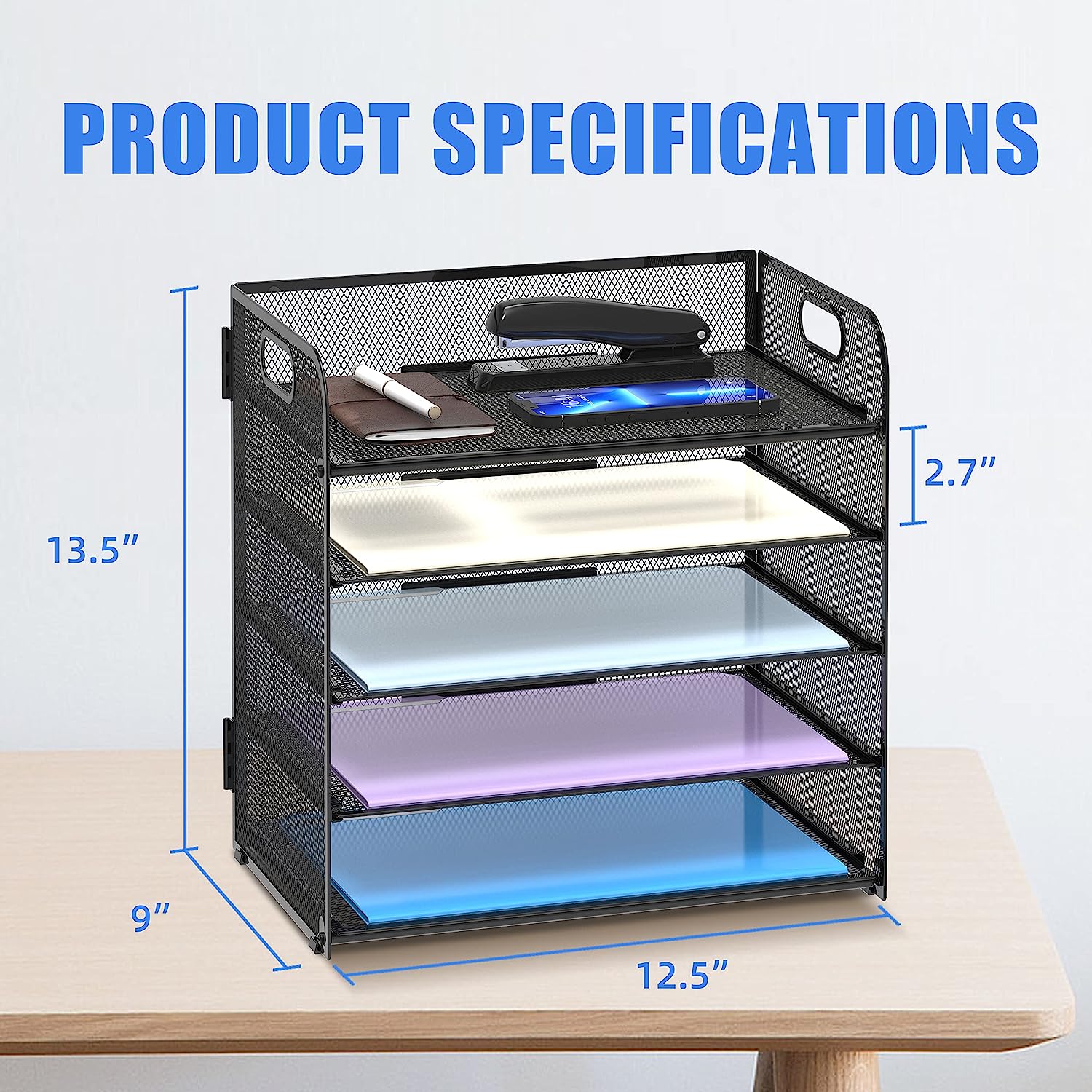 INTIGE 5-Tier Metal Mesh Desk Organizer with Handle photo 6