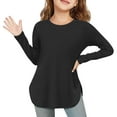 thumbnail image 2 of Kids Long Sleeve Tshirt Girls Solid Color Tee Shirts Side Split Hem Tops Casual Tunic Shirts Children Clothes, 2 of 7