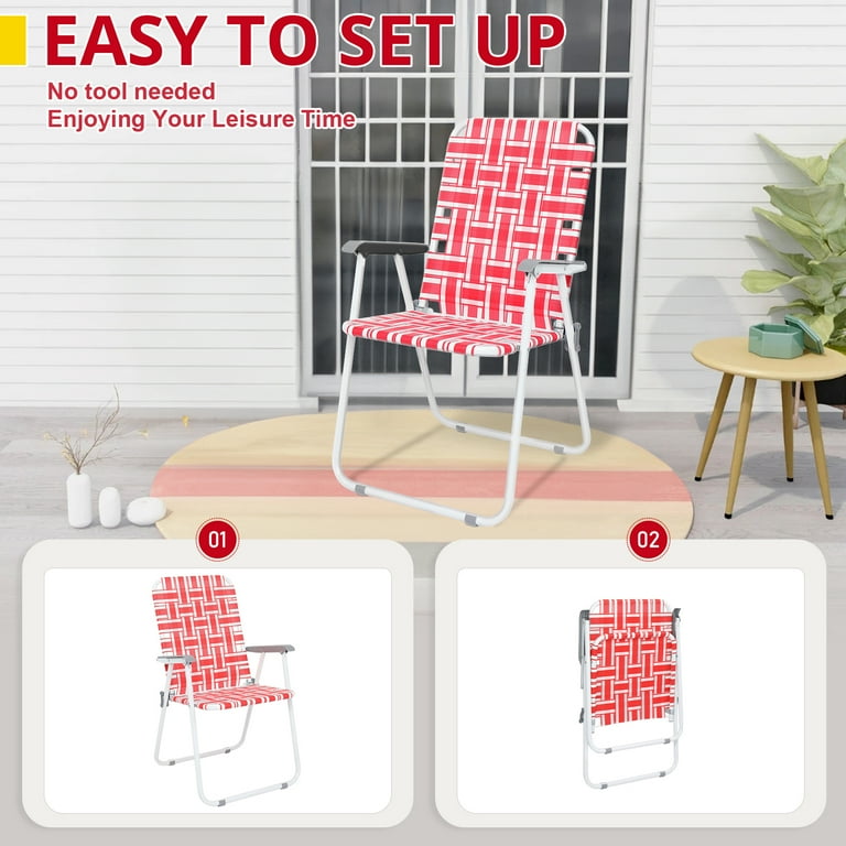 Zimtown Foldable Lawn Chair Set, Portable Patio Camping, Red
