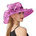 thumbnail image 2 of Weikingp Sun Hats for Women Women'S Solid Color Big Flower Shade English Lady Elegant Temperament Sun Hat Sun Hat Fascinators Hats for Women Bucket Hats for Woman () Hot Pink Plastic, 2 of 5