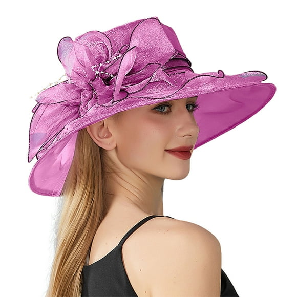 MZXELPRJD Tea Party Hats for Women Kentucky Derby Church Dress Hat Wide Brim Organza Flower Bridal Shower Hat Wedding Tea Party Fascinator Hat