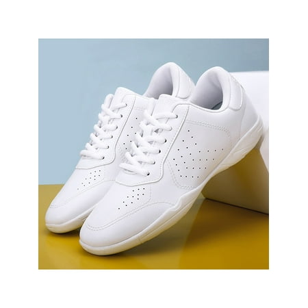 

Eloshman Youth Girls Cheer Shoes White Cheerleading Dance Shoes Athletic Training Tennis Walking Competition Sneakers Men White 9.5