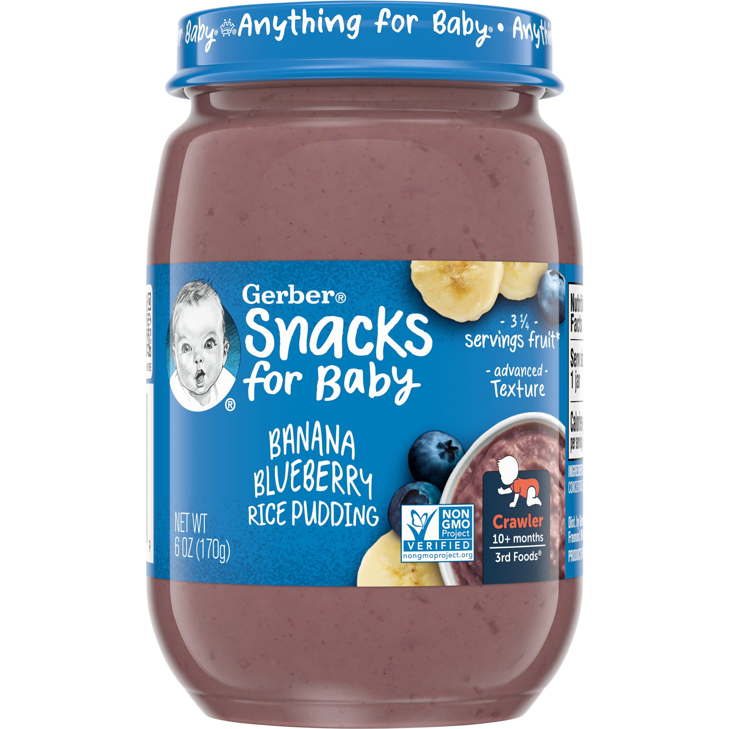 Gerber 3rd Foods Rice Pudding Baby Food, Banana Blueberry, 6 oz Jar
