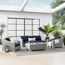 Modway Conway 4-Piece Outdoor Patio Wicker Rattan Furniture Set in Light Gray Navy