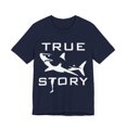 thumbnail image 3 of Funny Amputee Shirt, true story a shark did it, humor Crew Neck T-Shirt, 3 of 4