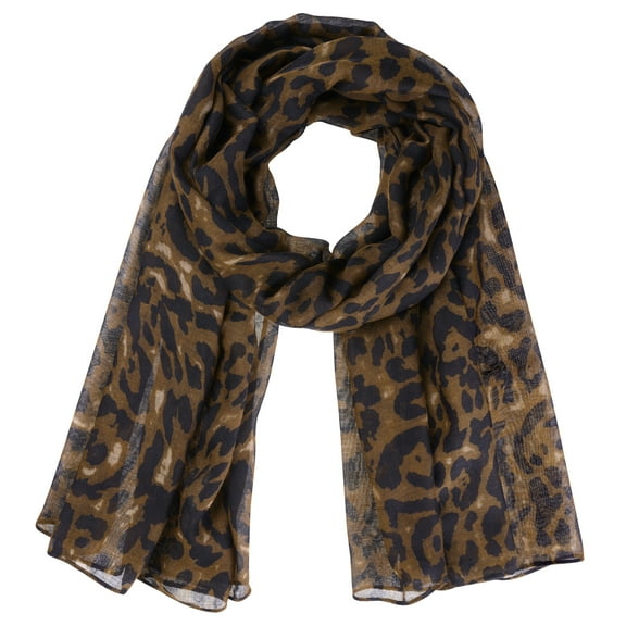 INSPIRE CHIC Women's Leopard Printed Long Scarf, Lightweight Soft Sheer Head Wrap Shawl Scarves for All Season 70.9x35.4" Dark Brown