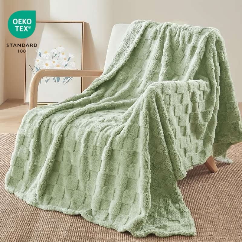 ROSEKIND Super-soft Aesthetic 3D Embossed Checkerboard Fleece Throw Blanket, Reversible Luxury Textured Fuzzy Plush Throw for Couch Bed Sofa, All-season, Sage Green, 60"x80"
