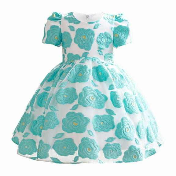Flower Girls Dress Rose Embroidery Christmas Easter Birthday Party Formal Dress for 3-9Y